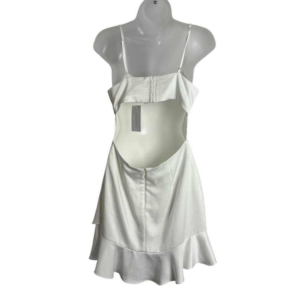 Lovers + Friends | White Mini Dress Open Back Ruffle Hem Cocktail Bridal | M - Picture 4 of 8